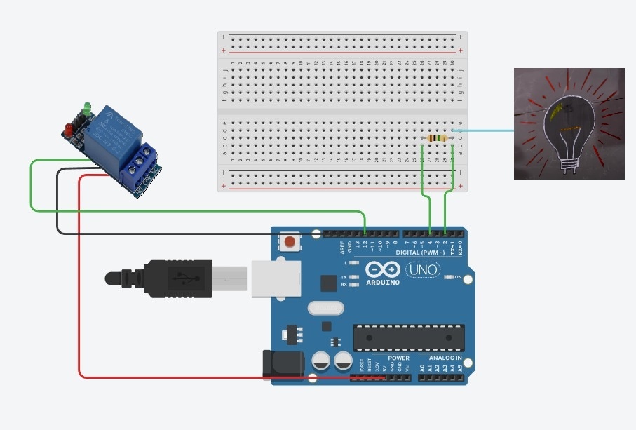 Conecte o resistor de 1M ohm na protoboard, a outra ponta dos cabinhos conectados no Arduino e o cabinho flexível conectado na tinta condutiva da seguinte forma:
