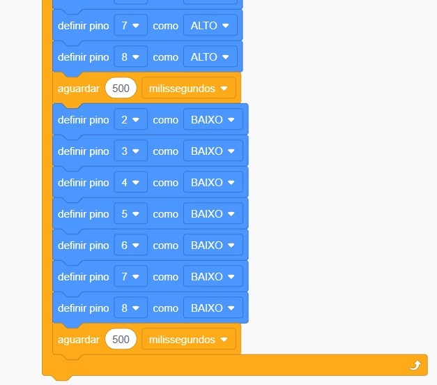 Altere em todos os novos blocos o valor de todas as opções “Alto” (HIGH) para “Baixo” (LOW). Desta forma teremos 7 blocos como “Alto” (HIGH) e 7 blocos como “Baixo” (LOW).